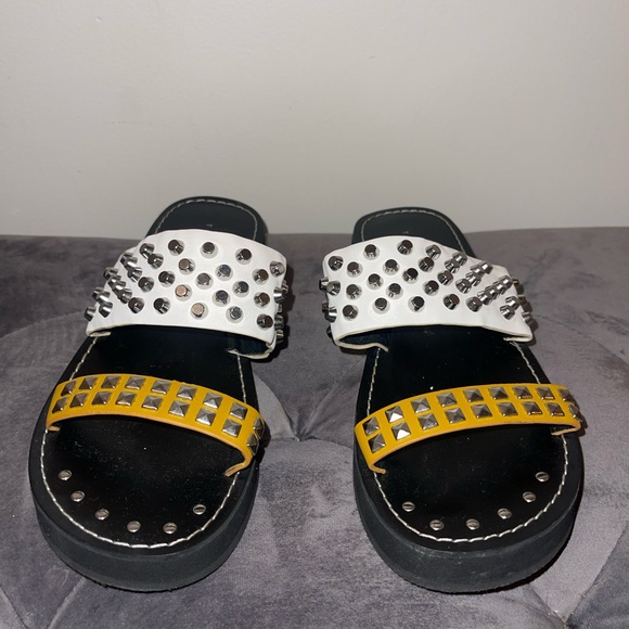 Topshop Shoes - Studded White and Yellow Slide Sandals - Women